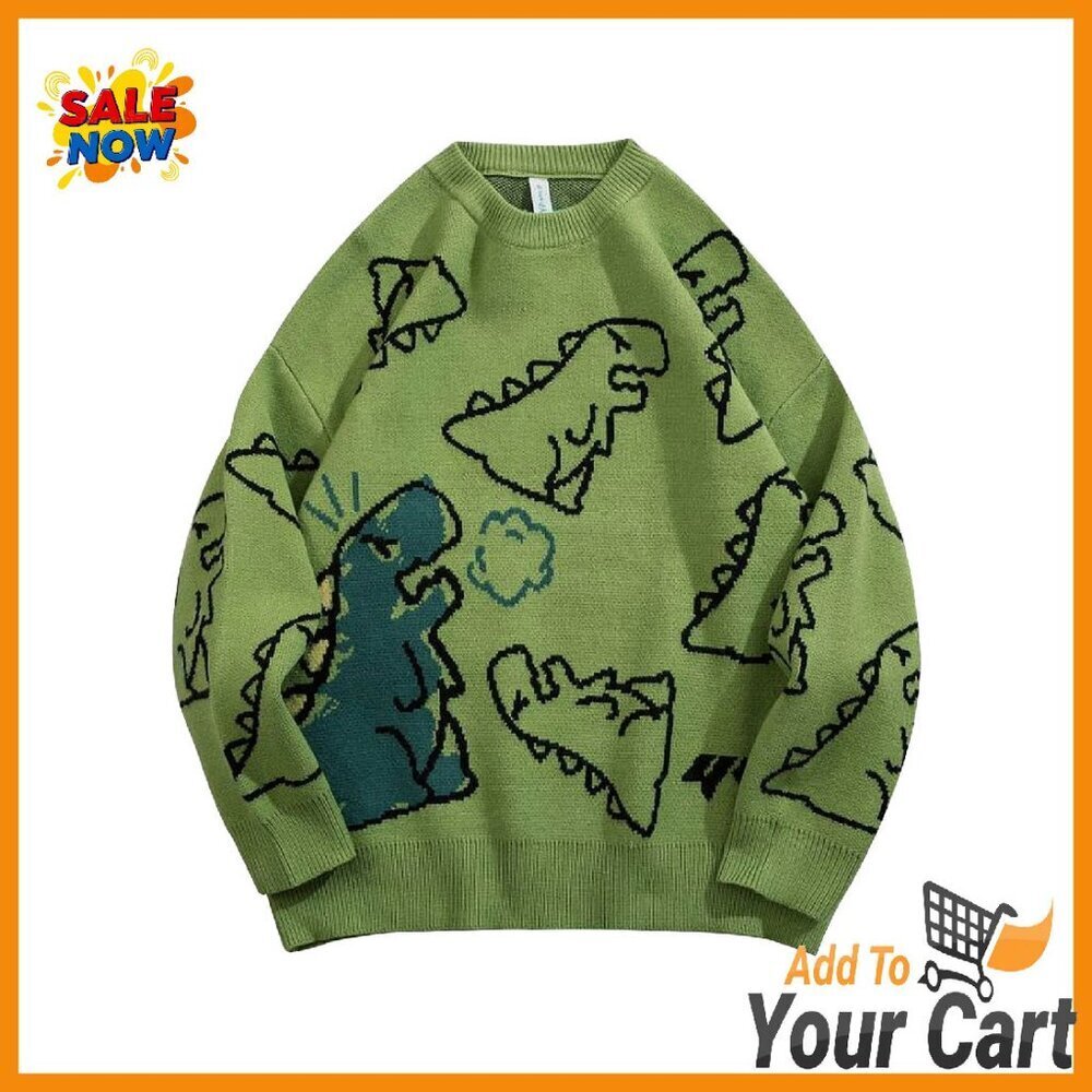 Oversized Dinosaur Graphic Sweater Y2K Vintage Streetwear Pullover